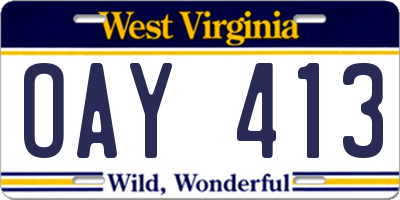 WV license plate OAY413