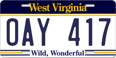 WV license plate OAY417