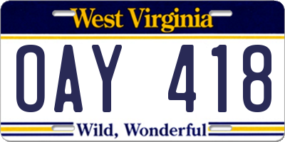 WV license plate OAY418