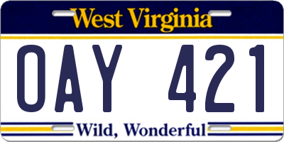 WV license plate OAY421
