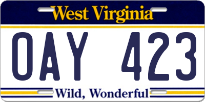 WV license plate OAY423
