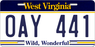 WV license plate OAY441