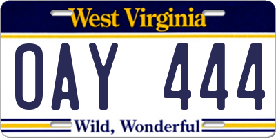 WV license plate OAY444