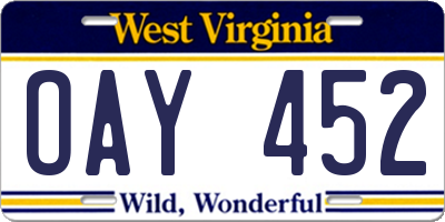 WV license plate OAY452