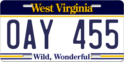 WV license plate OAY455