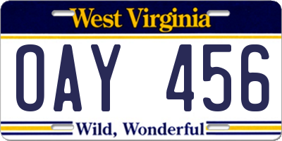 WV license plate OAY456