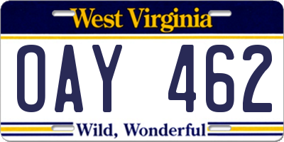 WV license plate OAY462