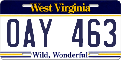 WV license plate OAY463