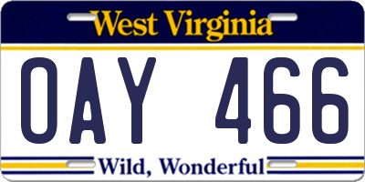 WV license plate OAY466