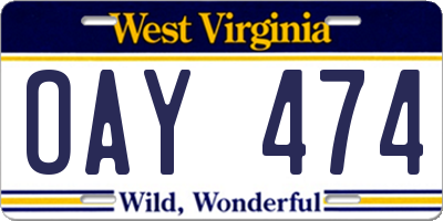 WV license plate OAY474