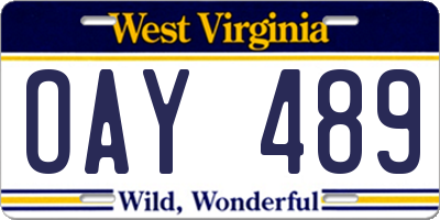 WV license plate OAY489