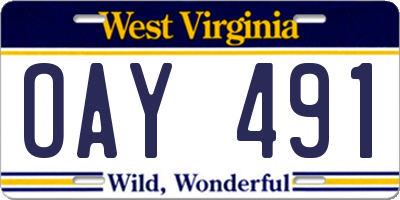 WV license plate OAY491