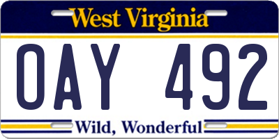 WV license plate OAY492