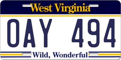 WV license plate OAY494
