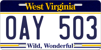 WV license plate OAY503