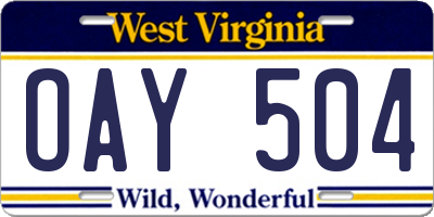 WV license plate OAY504