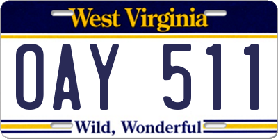 WV license plate OAY511