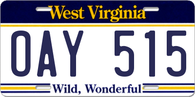 WV license plate OAY515