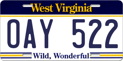 WV license plate OAY522