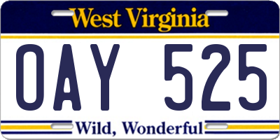 WV license plate OAY525