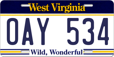 WV license plate OAY534