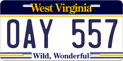 WV license plate OAY557
