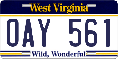 WV license plate OAY561
