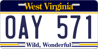 WV license plate OAY571