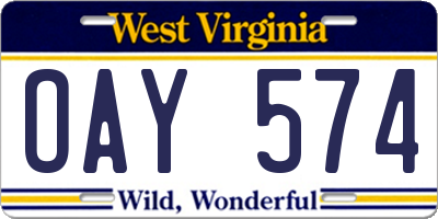 WV license plate OAY574