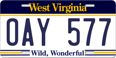 WV license plate OAY577