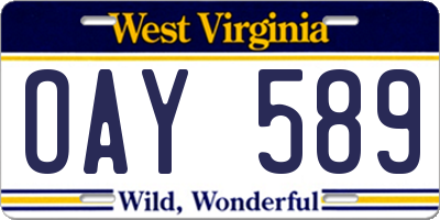 WV license plate OAY589