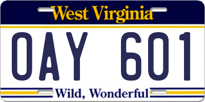 WV license plate OAY601