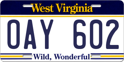 WV license plate OAY602