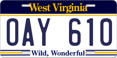WV license plate OAY610