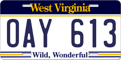 WV license plate OAY613