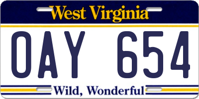 WV license plate OAY654