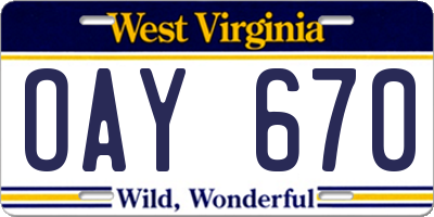 WV license plate OAY670