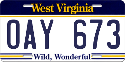 WV license plate OAY673