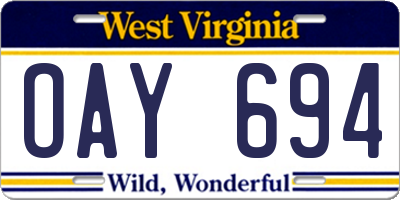 WV license plate OAY694