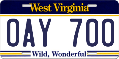 WV license plate OAY700