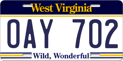 WV license plate OAY702