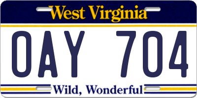 WV license plate OAY704