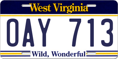 WV license plate OAY713