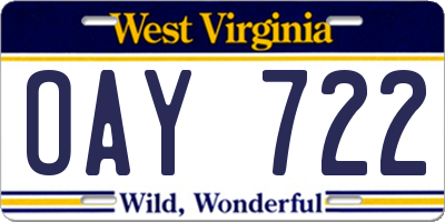 WV license plate OAY722
