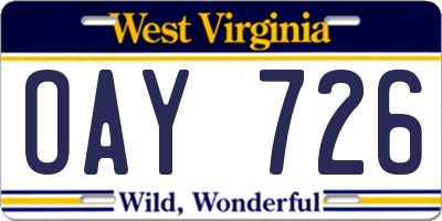 WV license plate OAY726