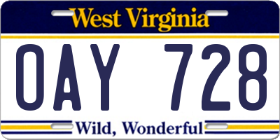 WV license plate OAY728