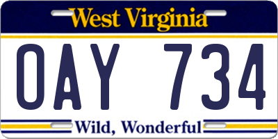 WV license plate OAY734