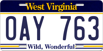 WV license plate OAY763