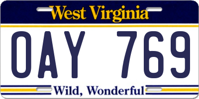 WV license plate OAY769