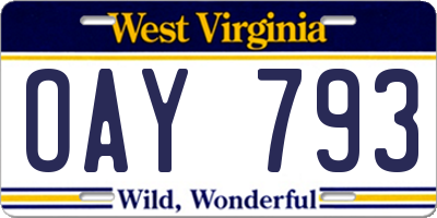 WV license plate OAY793